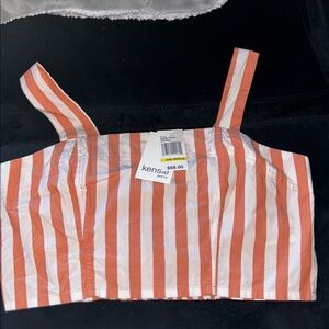 Kensie Orange and White Vertical Stripe Crop Tank
